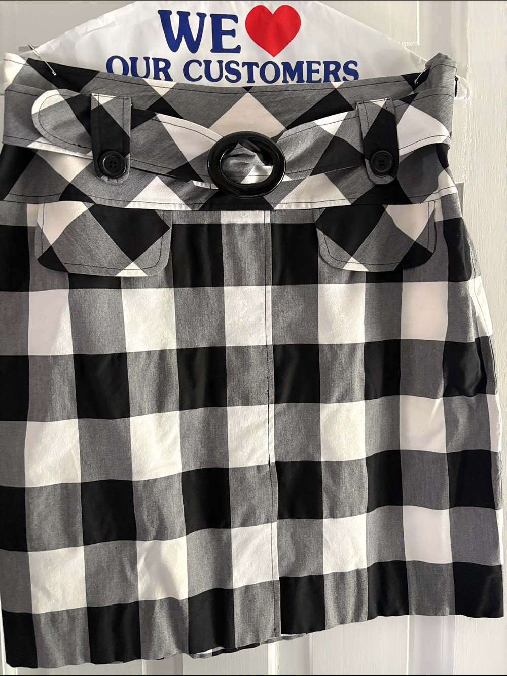 Sarah Campbell Black & White Gingham Pencil Skirt with Belt 12
